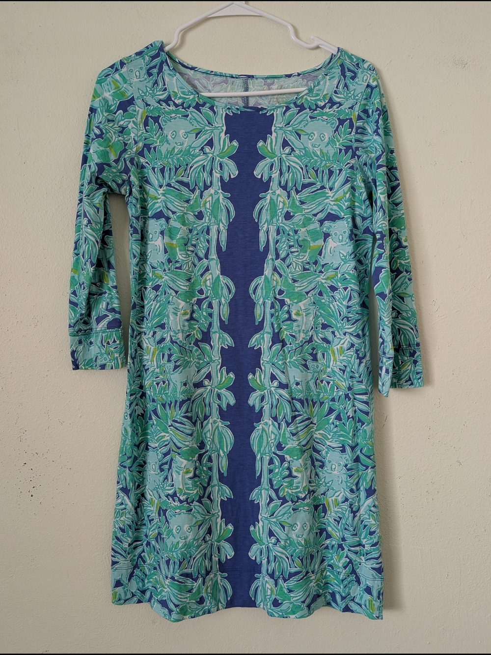 Lilly Pulitzer Marlowe Dress, Blue Green Koala Bamboo Print, Size Small